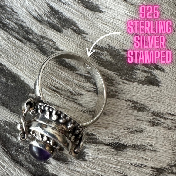 NEW Amethyst Poison Ring 925 Sterling Silver Stamped ✨ SIZE 5.5 - Picture 3 of 5